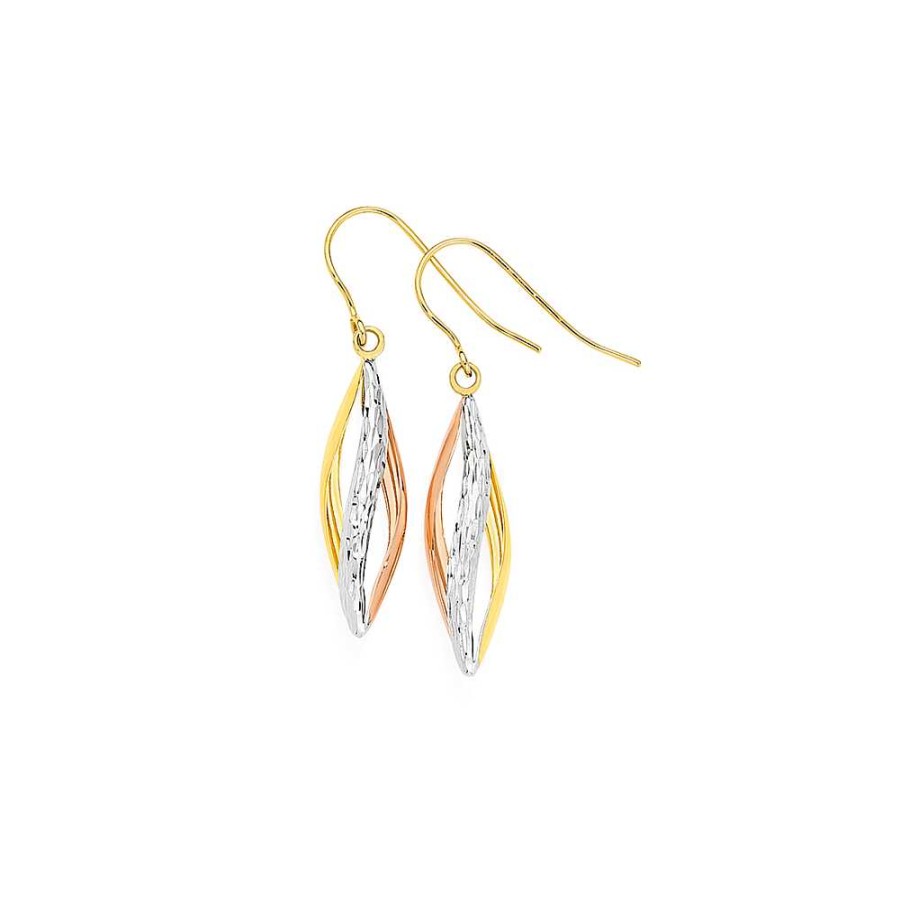 Earrings Pascoes | 9Ct Tri Tone Twist Drop Earrings