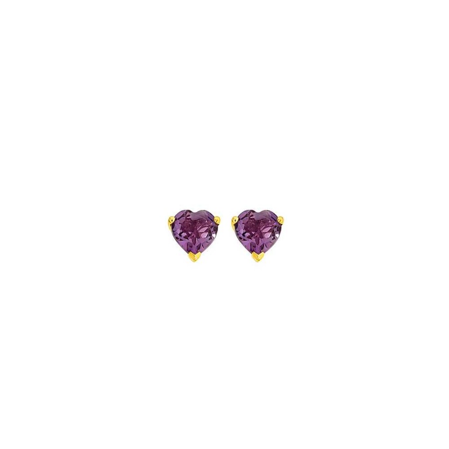 Earrings Pascoes | 9Ct, Amethyst Heart Stud Earrings