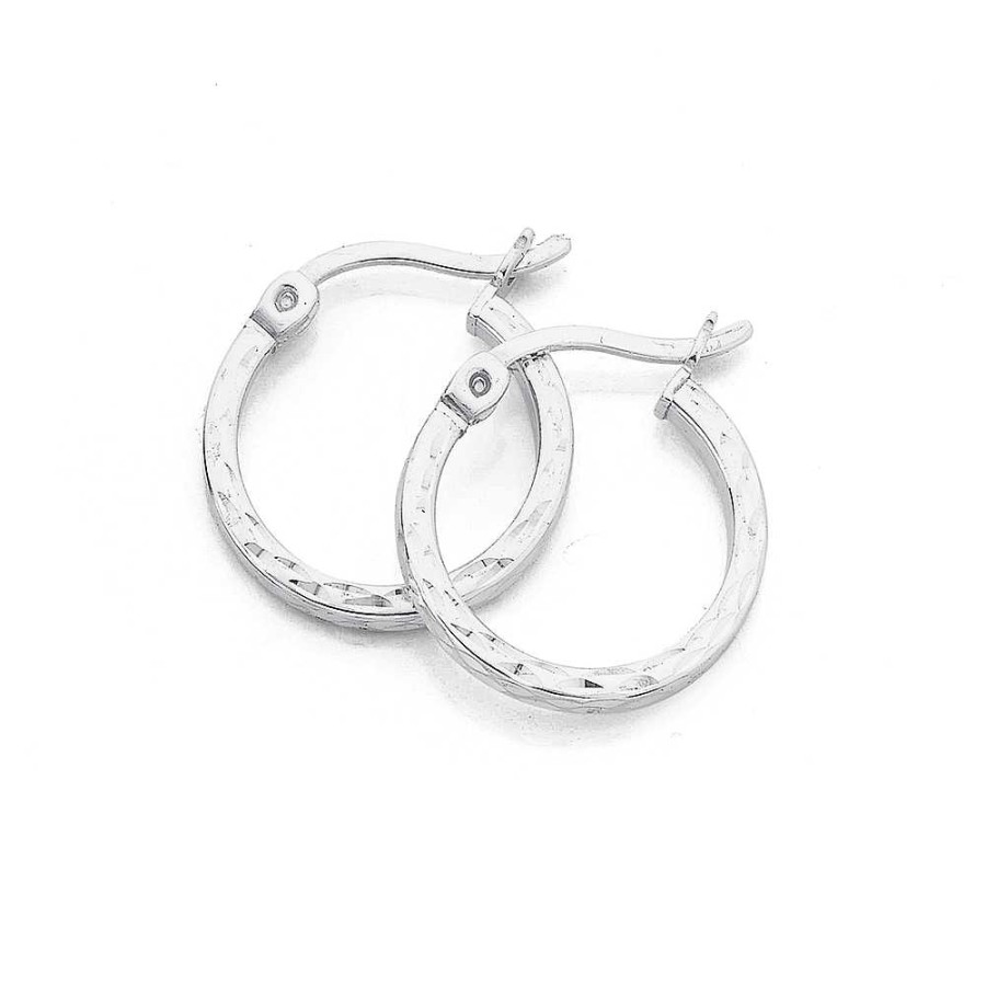 Earrings Pascoes | Sterling Silver Diamond Cut Flat Hoops 15Mm