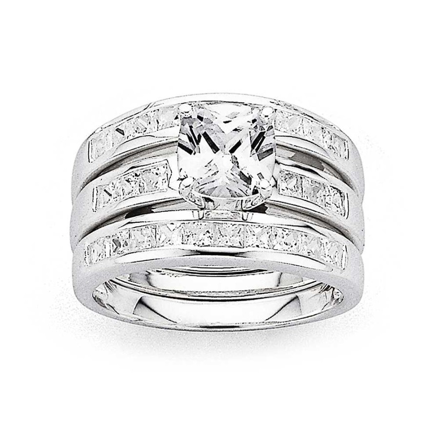 Rings Pascoes | Sterling Silver Cubic Zirconia Trio Set