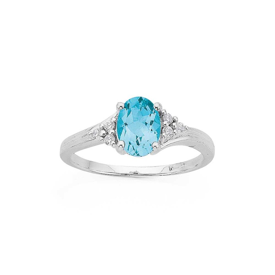 Rings Pascoes | Sterling Silver Blue Topaz & Cz Ring