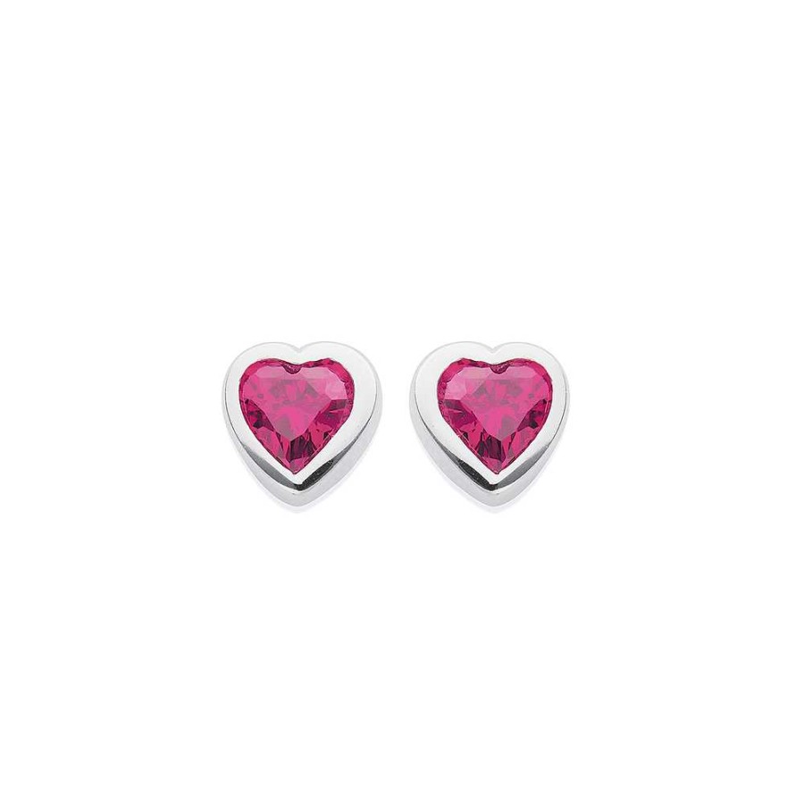 Earrings Pascoes | Sterling Silver Cz Pink Heart Earrings