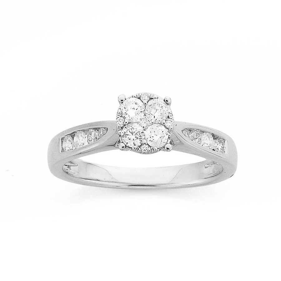 Rings Pascoes | 9Ct White Gold Diamond Cluster Ring Tdw=.50Ct