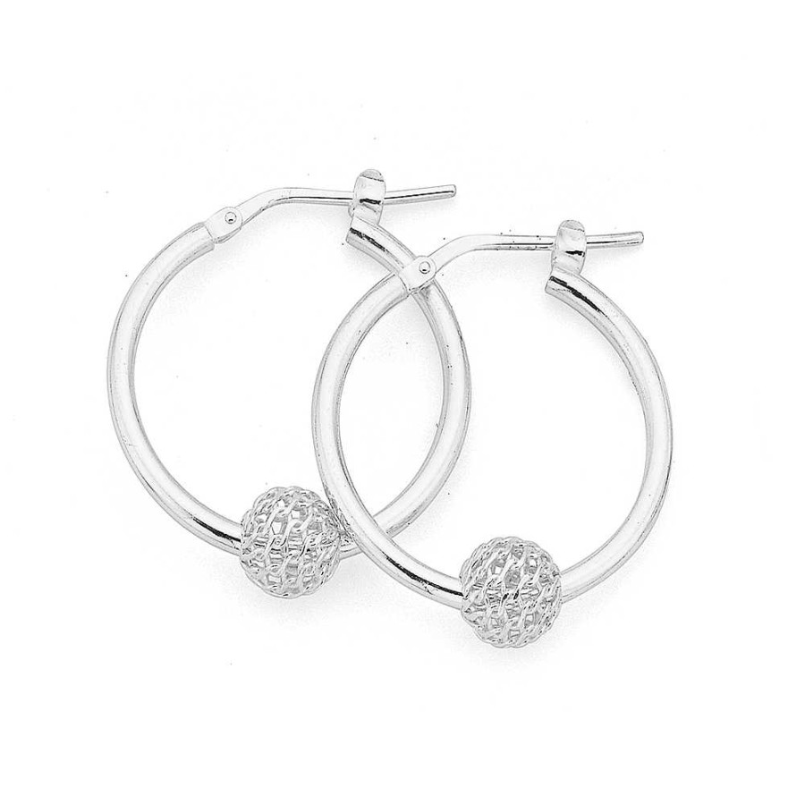 Earrings Pascoes | 20Mm Filigree Ball Hoop Earrings In Sterling Silver