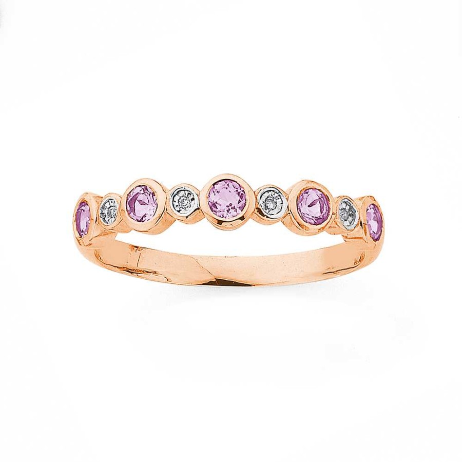 Rings Pascoes | 9Ct Rose Gold Diamond & Pink Amethyst Multi Band Ring