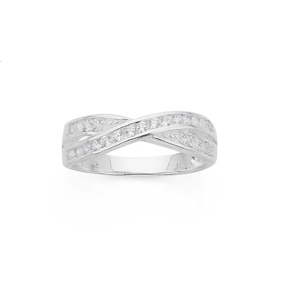 Rings Pascoes | Sterling Silver Cubic Zirconia Crossover Ring