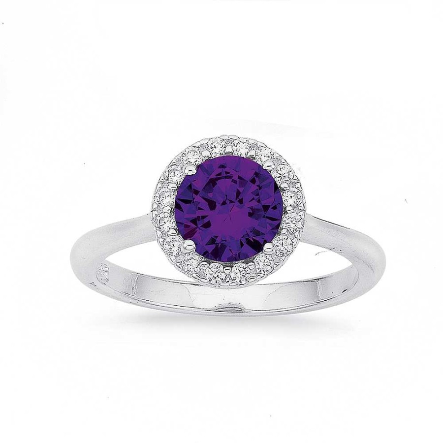 Rings Pascoes | Sterling Silver Violet Cubic Zirconia Cluster Ring