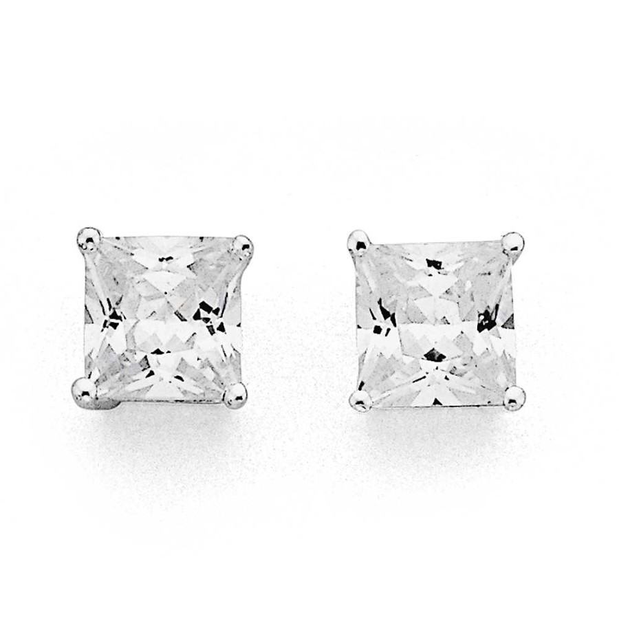 Earrings Pascoes | Sterling Silver Square Cubic Zirconia Earrings