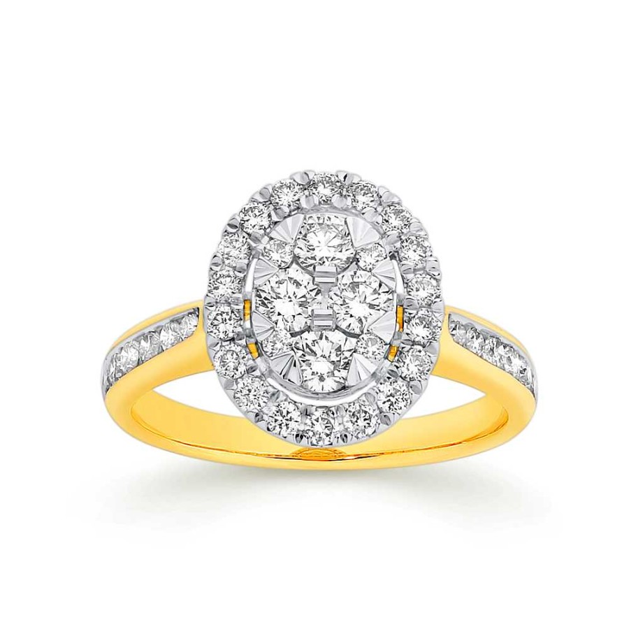 Rings Pascoes | 9Ct Gold Diamond Oval Cluster Ring