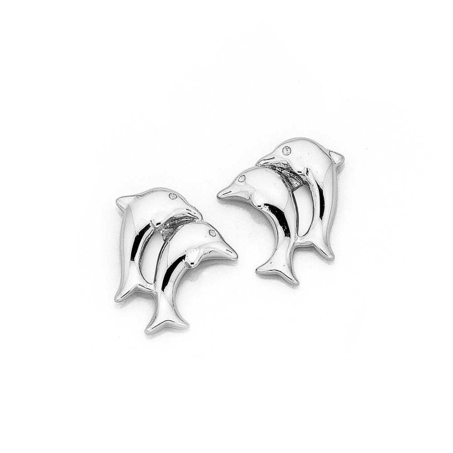 Earrings Pascoes | Double Dolphin Studs In Sterling Silver