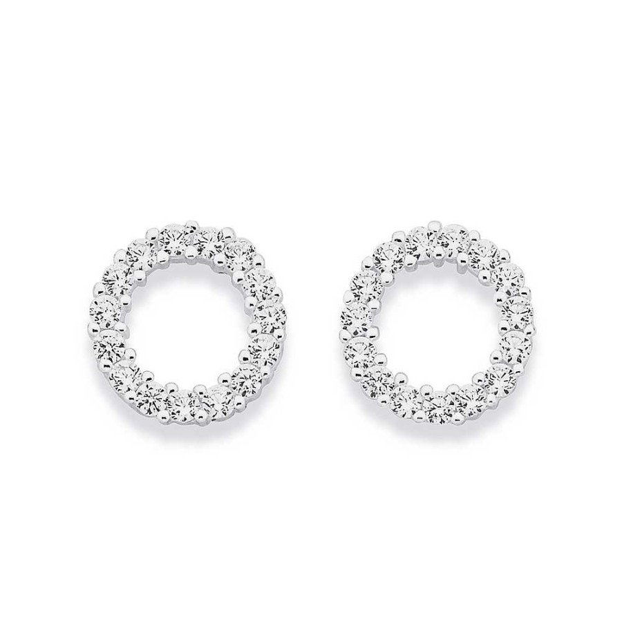 Earrings Pascoes | Sterling Silver & Cubic Zirconia Open Circle Earrings 10Mm