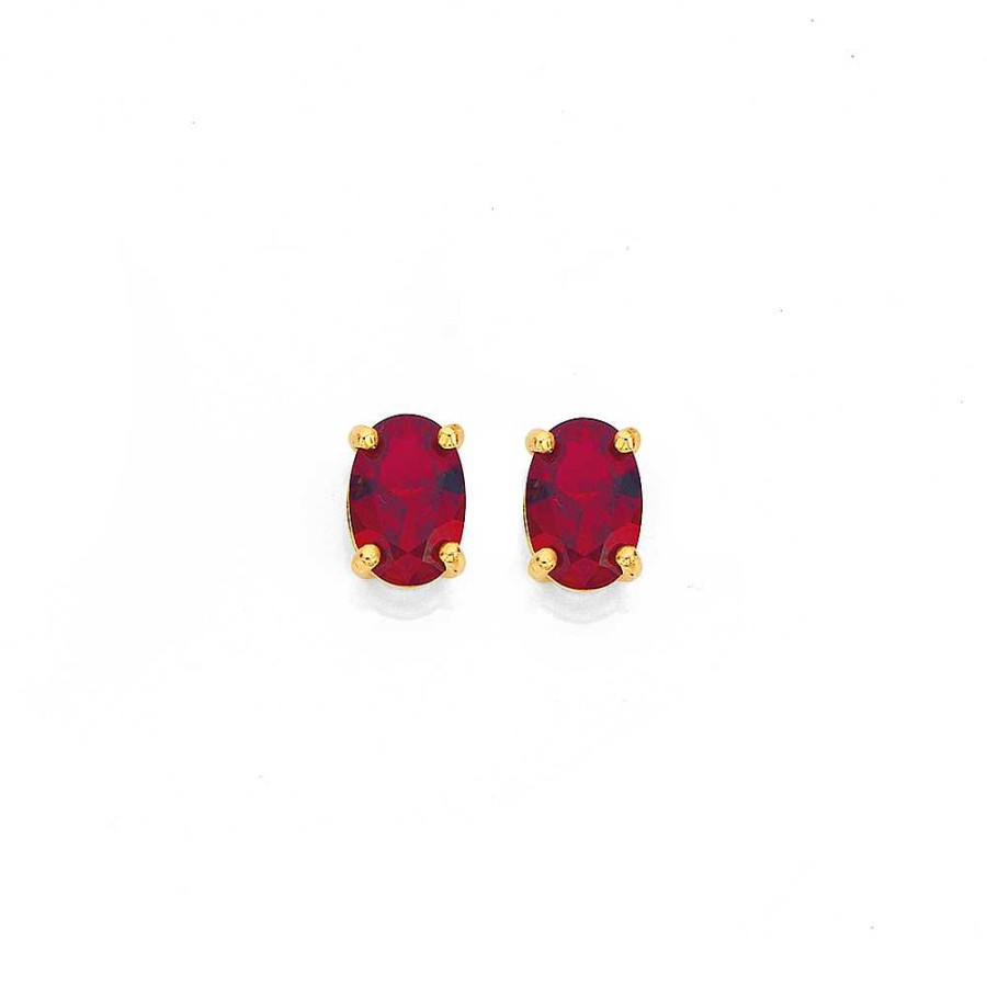 Earrings Pascoes | 9Ct Gold Created Ruby Stud Earrings