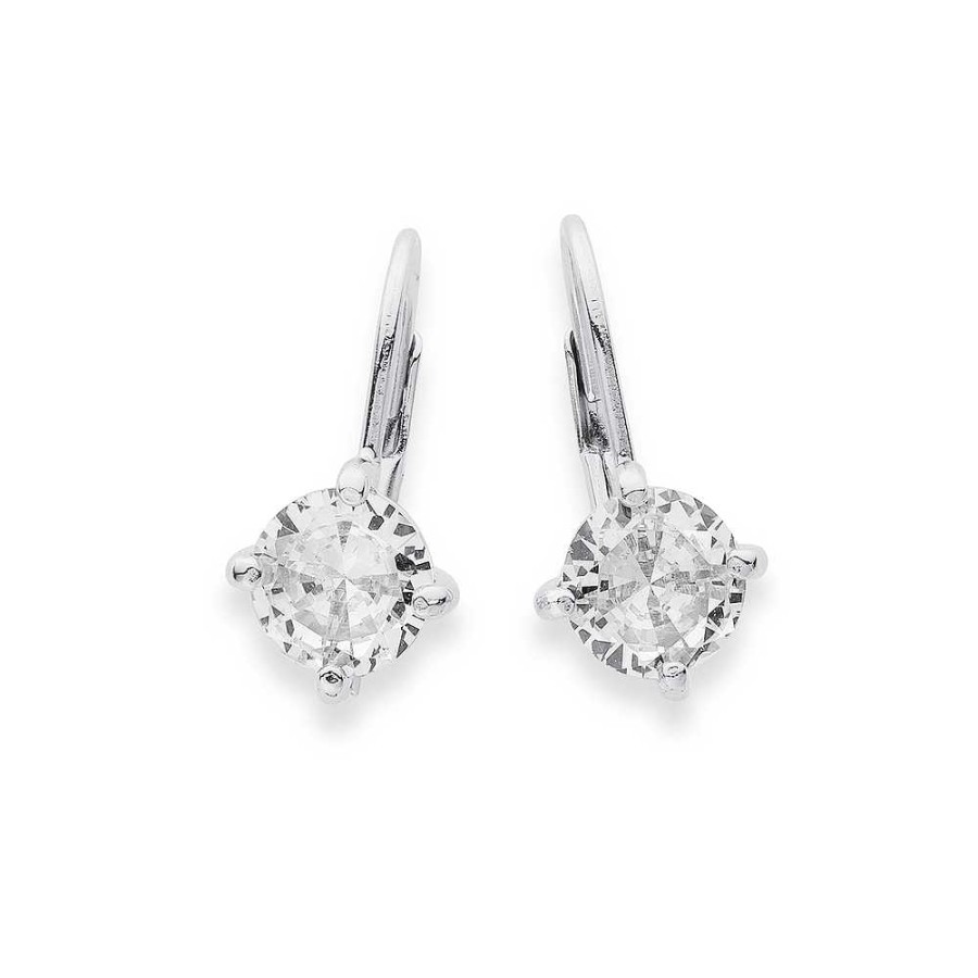 Earrings Pascoes | Sterling Silver 6Mm Round Cubic Zirconia Lever Back Earrings