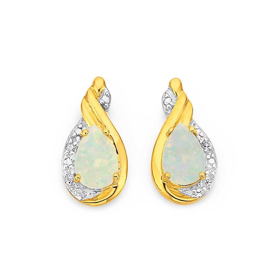 Earrings Pascoes | 9Ct Opal & Diamond Earrings