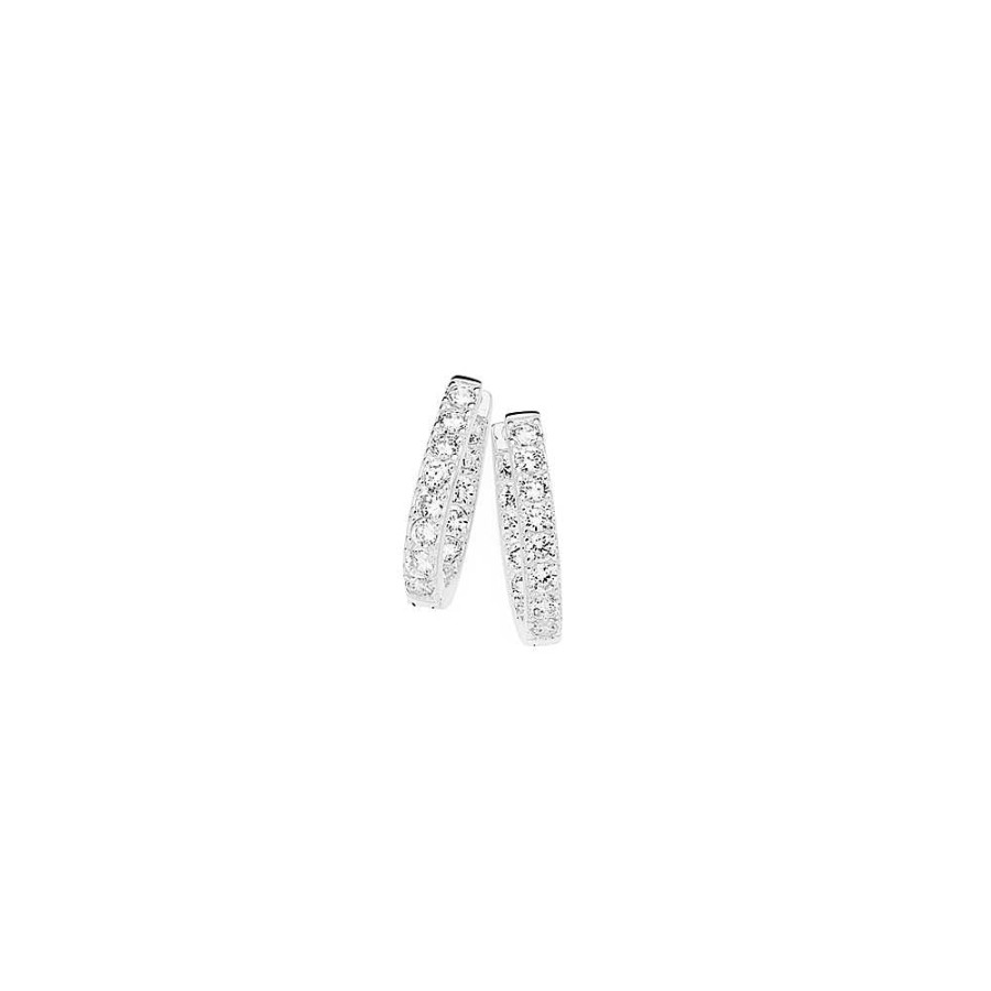 Earrings Pascoes | Sterling Silver 19Mm Cubic Zirconia Huggie Earrings