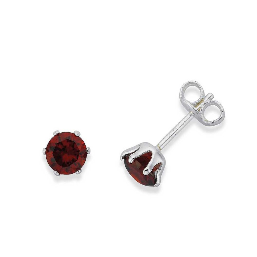 Earrings Pascoes | Sterling Silver Red Cz Round 6-Claw Stud Earrings