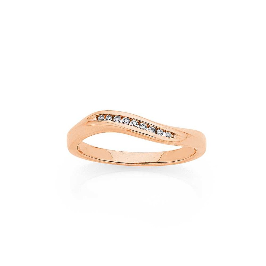 Rings Pascoes | 9Ct Rose Gold Diamond Wave Stacker Ring