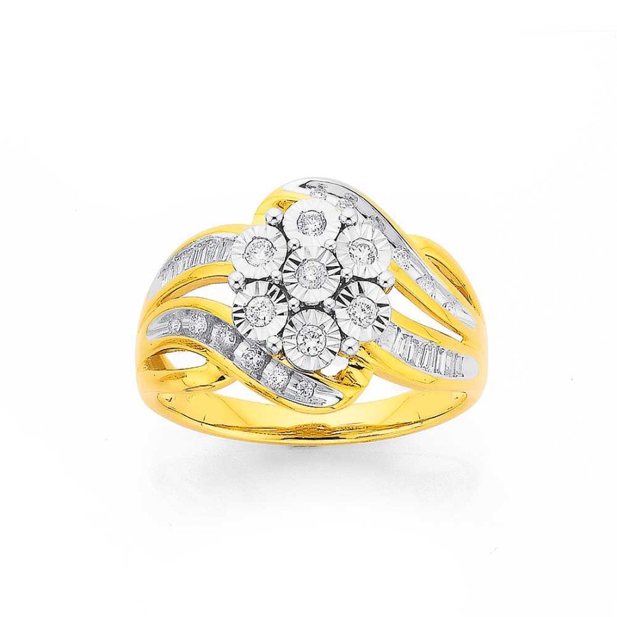 Rings Pascoes | 9Ct Gold Diamond Flower Cluster Dress Ring