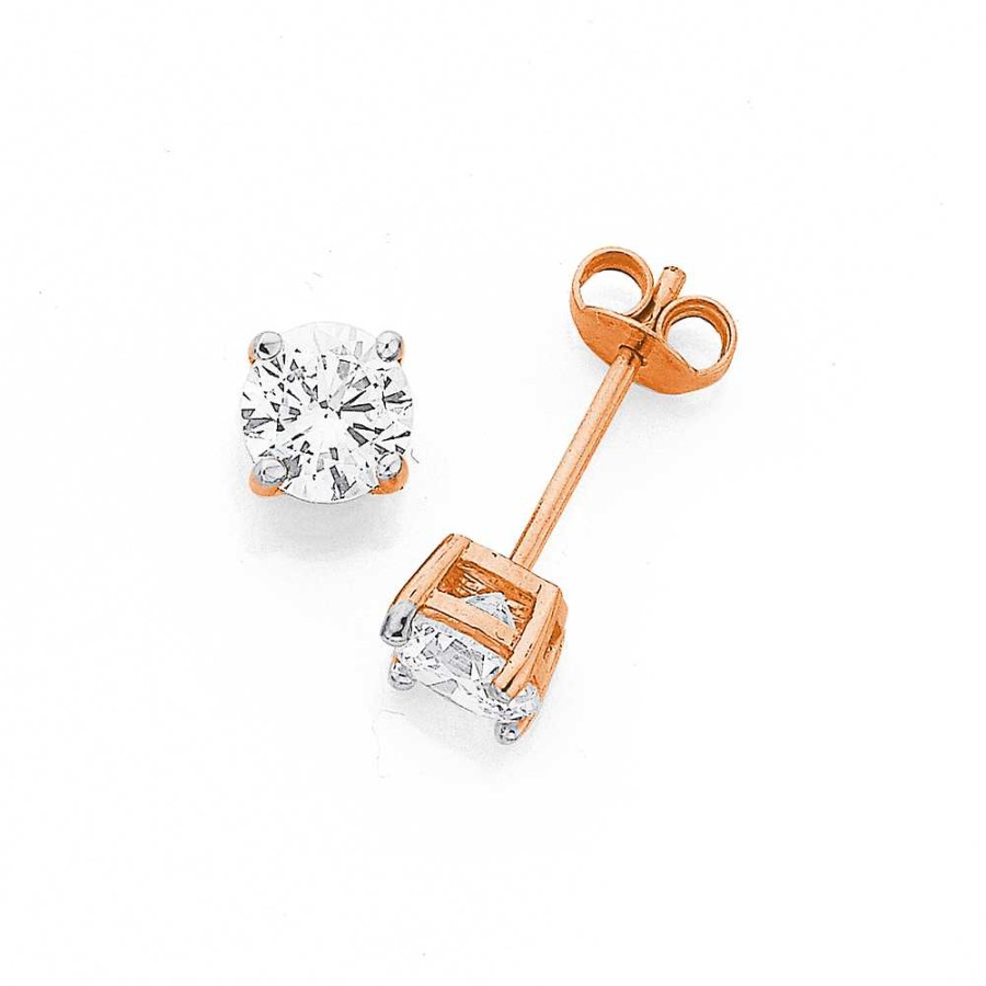 Earrings Pascoes | 9Ct Rose Gold Cubic Zirconia Stud Earrings