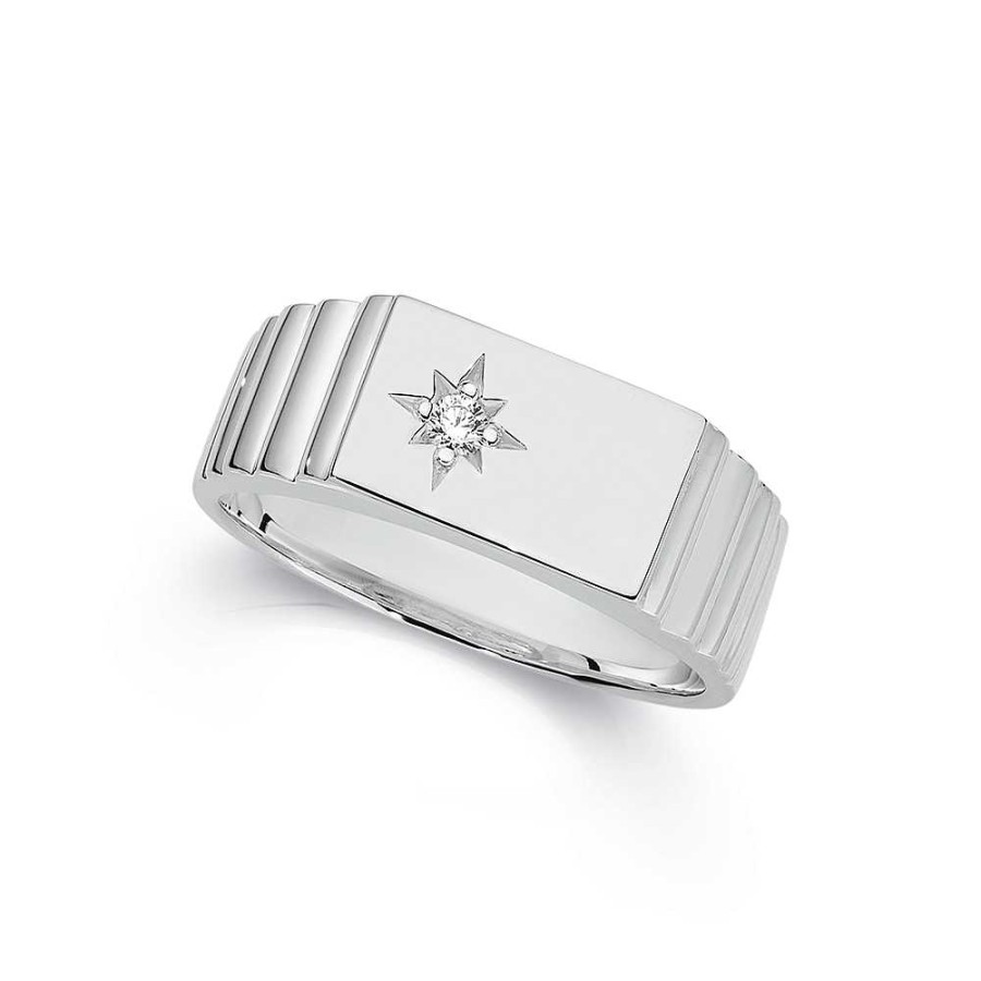 Rings Pascoes | Silver Cubic Zirconia Rect With Side Ridges Ring