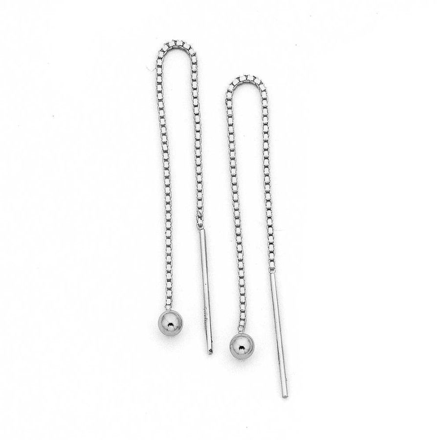 Earrings Pascoes | Box Chain And Ball Drop Earrings In Sterling Silver