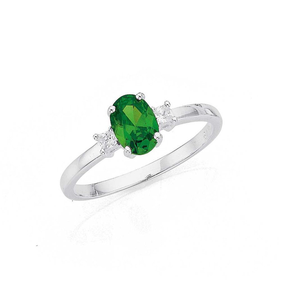 Rings Pascoes | Sterling Silver Green Cubic Zirconia Cluster Ring