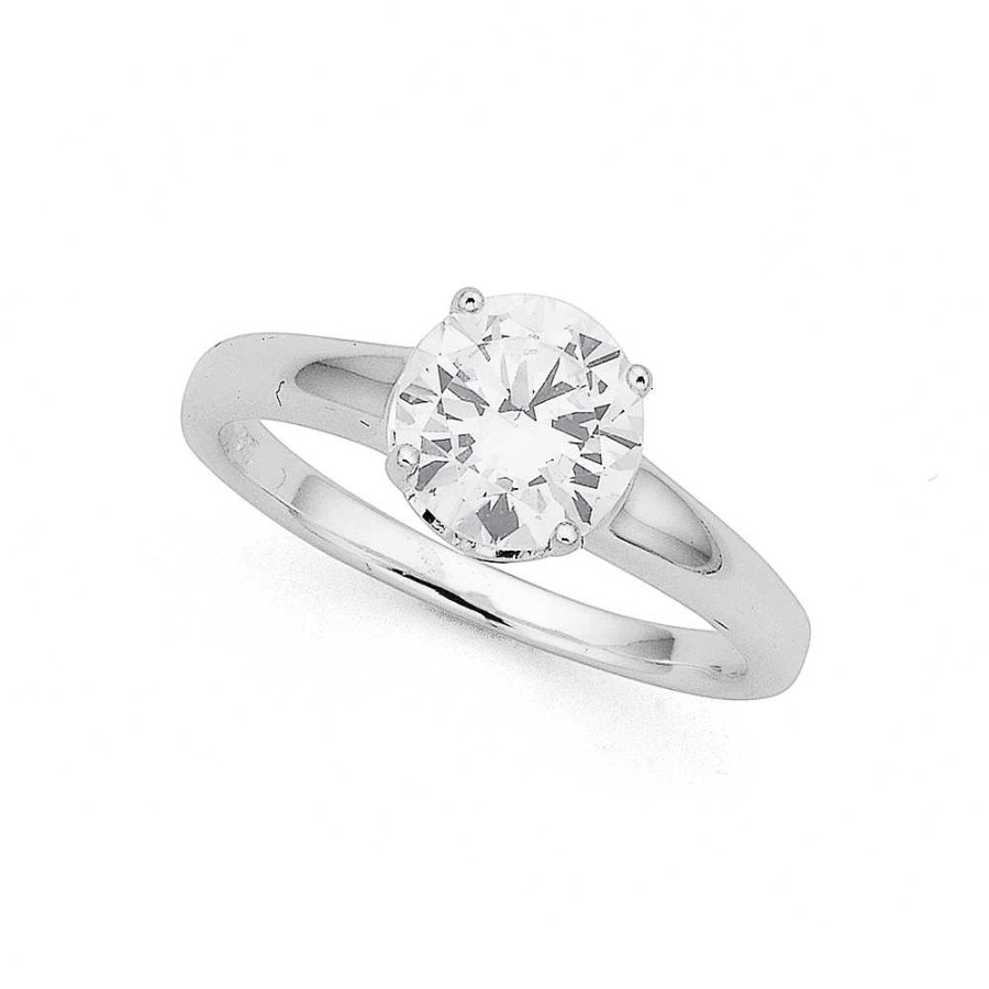 Rings Pascoes | Sterling Silver 8Mm Cubic Zirconia Solitaire Ring (Size R)