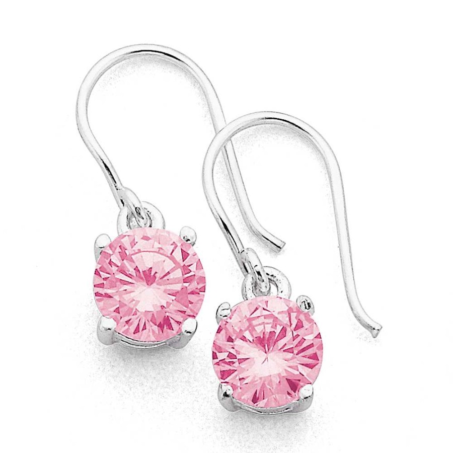 Earrings Pascoes | Sterling Silver Pink Cubic Zirconia Drop Earrings