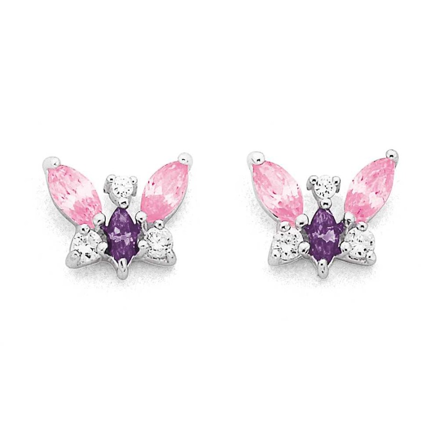 Earrings Pascoes | Sterling Silver Cubic Zirconia Butterfly Studs