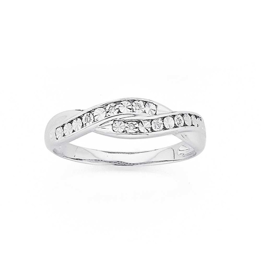 Rings Pascoes | 9Ct White Gold Diamond Crossover Swirl Ring