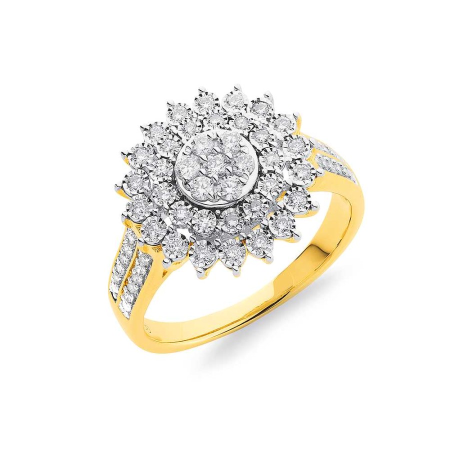 Rings Pascoes | 9Ct Gold Diamond Round Cluster Ring