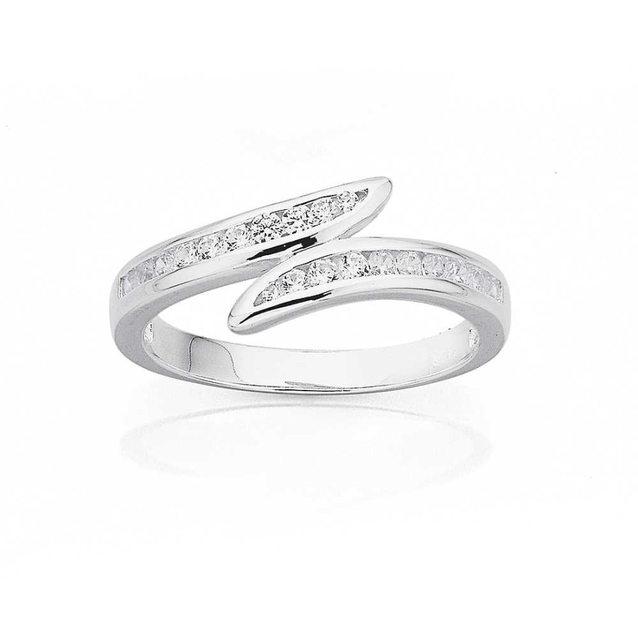 Rings Pascoes | Sterling Silver Cubic Zirconia Overlapped Ring (Size R)