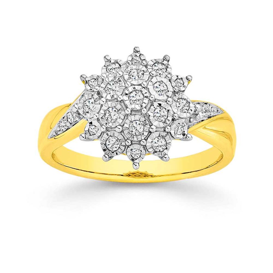 Rings Pascoes | 9Ct Gold Diamond Flower Ring