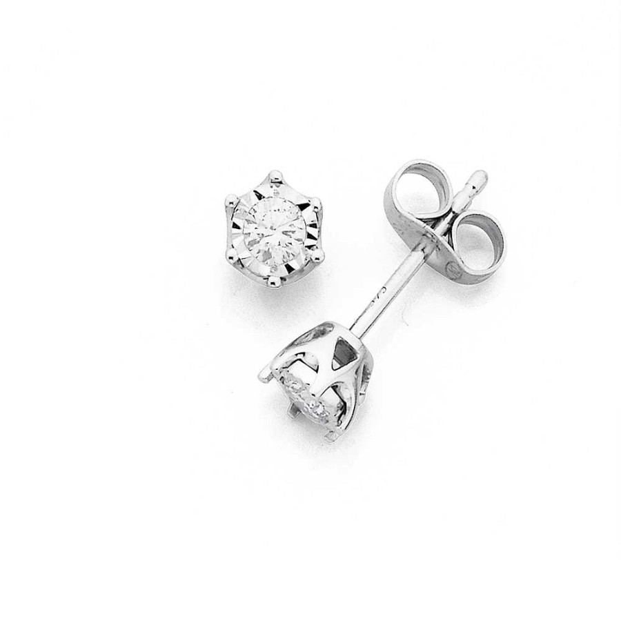 Earrings Pascoes | 9Ct White Gold Mirror Enhanced Diamond Studs Tdw=.20Ct