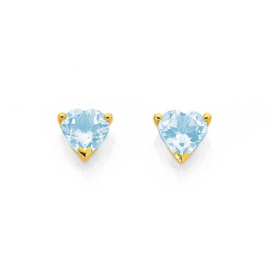 Earrings Pascoes | 9Ct Aquamarine Heart Stud Earrings