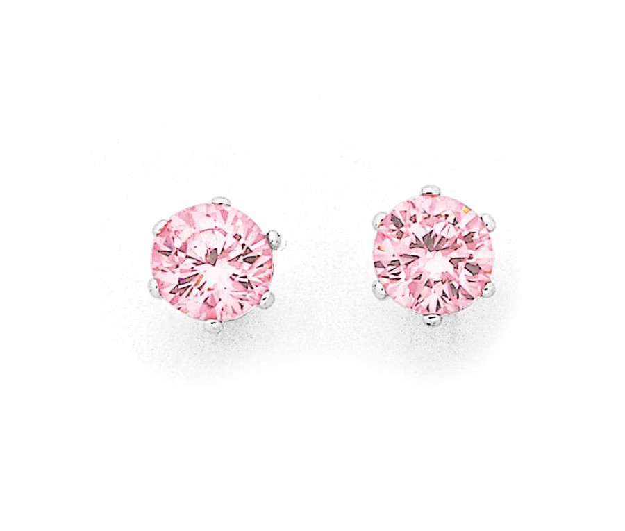 Earrings Pascoes | Sterling Silver Pink Cubic Zirconia Studs