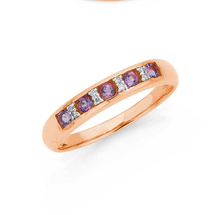 Rings Pascoes | 9Ct Rose Gold Pink Amethyst & Diamond Ring