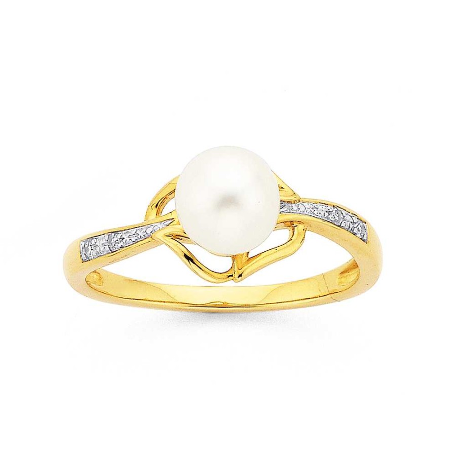 Rings Pascoes | 9Ct Freshwater Pearl & Diamond Ring