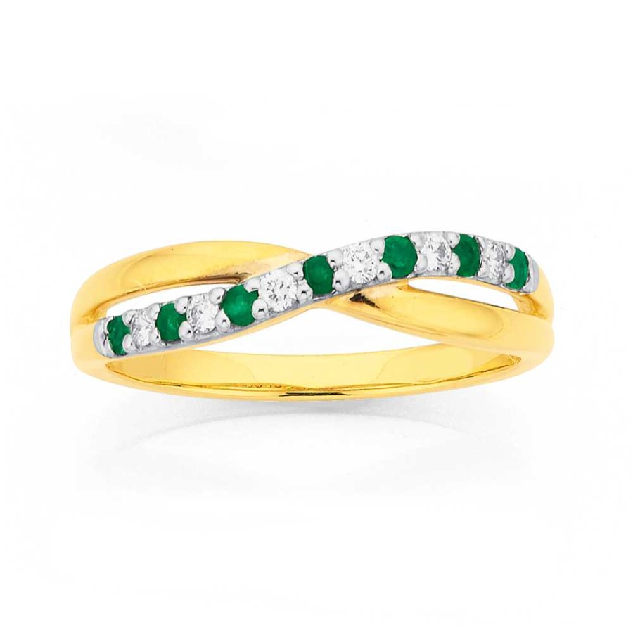 Rings Pascoes | 9Ct Diamond & Emerald Ring