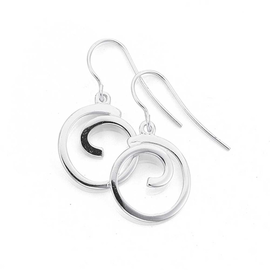 Earrings Pascoes | Sterling Silver Round Single Swirl Hook Earrings