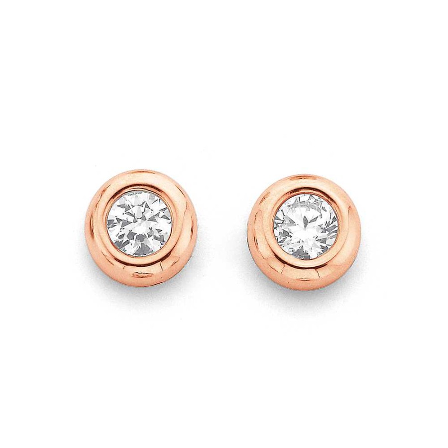 Earrings Pascoes | 9Ct Rose Gold 4Mm Cubic Zirconia Studs