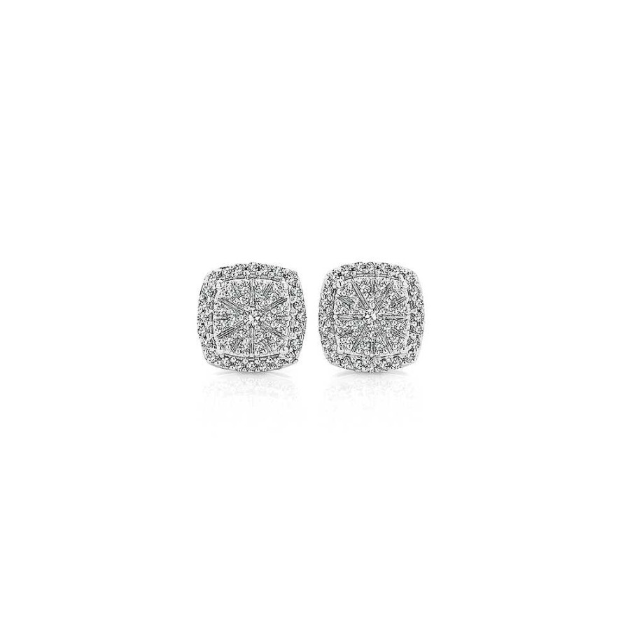 Earrings Pascoes | 9Ct Yellow Gold Diamond Cushion Stud Earrings