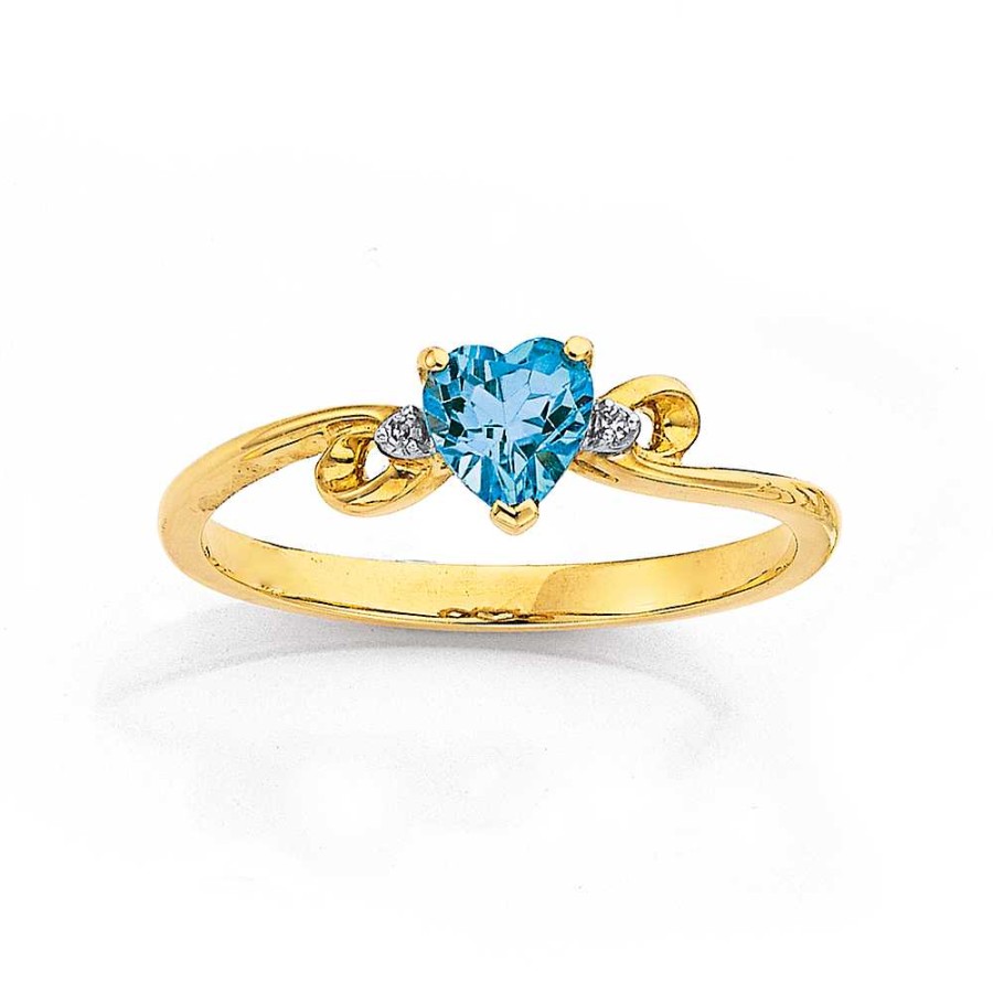 Rings Pascoes | 9Ct Blue Topaz & Diamond Heart Ring