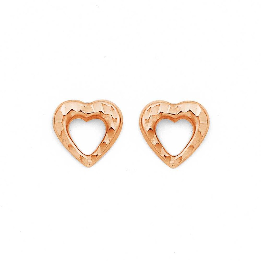 Earrings Pascoes | 9Ct Rose Gold Heart Studs