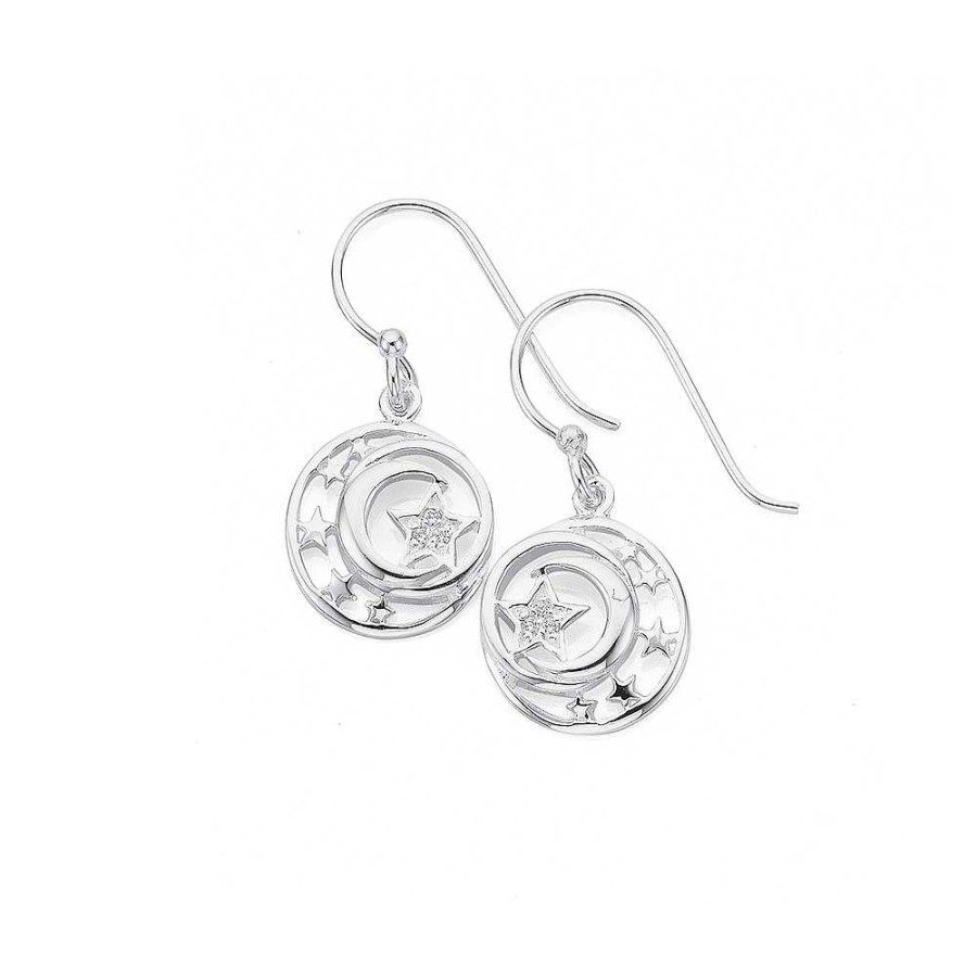 Earrings Pascoes | Sterling Silver Cubic Zirconia Star & Moon Earrings