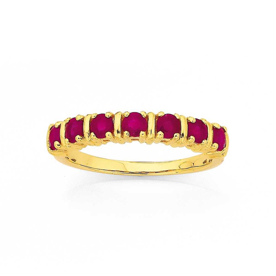 Rings Pascoes | 9Ct 7 Stone Natural Ruby Ring