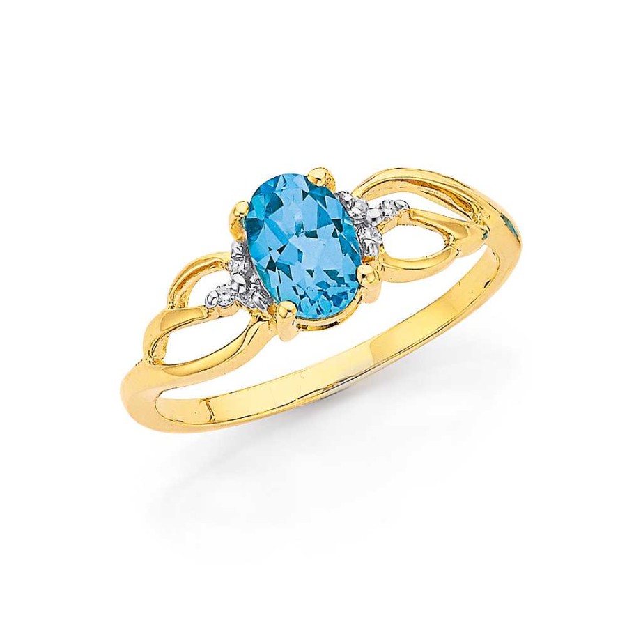 Rings Pascoes | 9Ct Blue Topaz & Diamond Ring