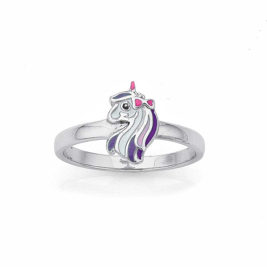 Rings Pascoes | Silver Enamel Unicorn Head & Mane Ring