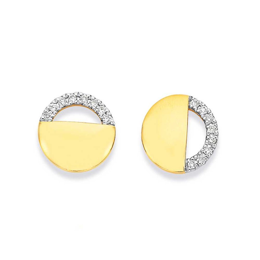 Earrings Pascoes | 9Ct Half Disk Diamond Earrings