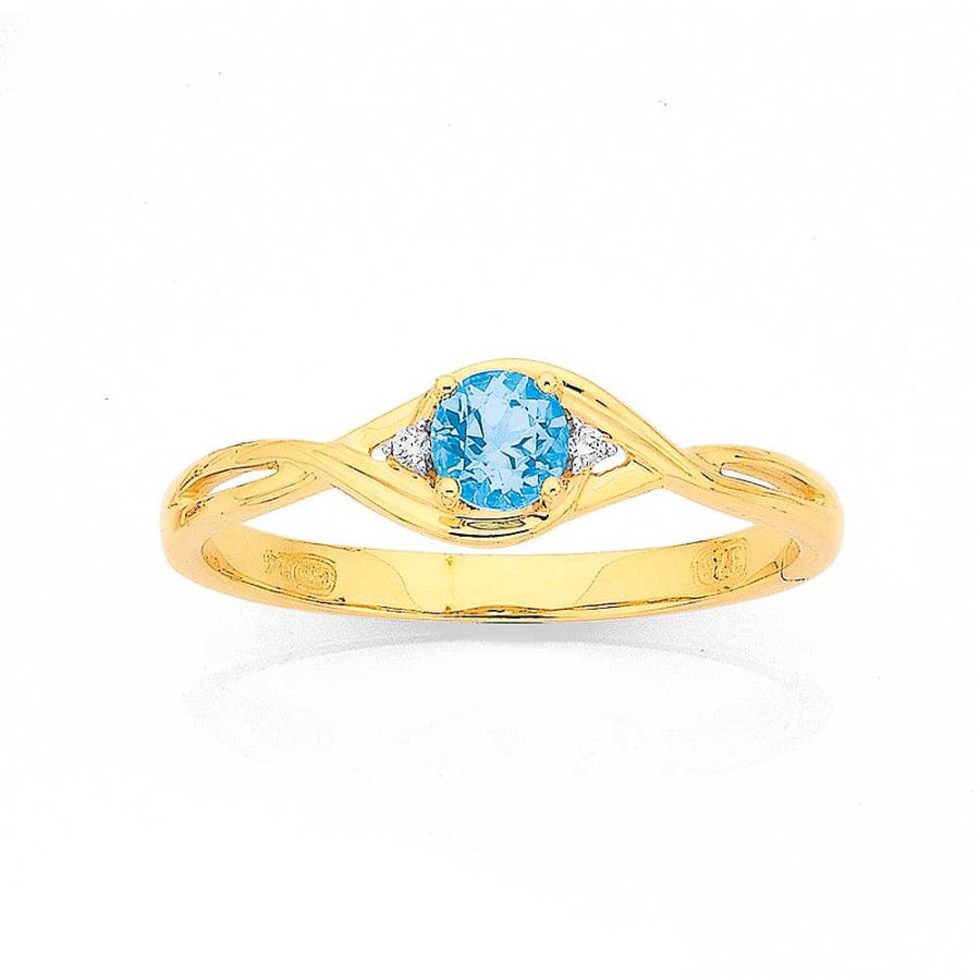 Rings Pascoes | 9Ct Blue Topaz & Diamond Set Ring